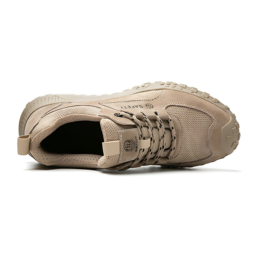 Top view of khaki breathable work shoes