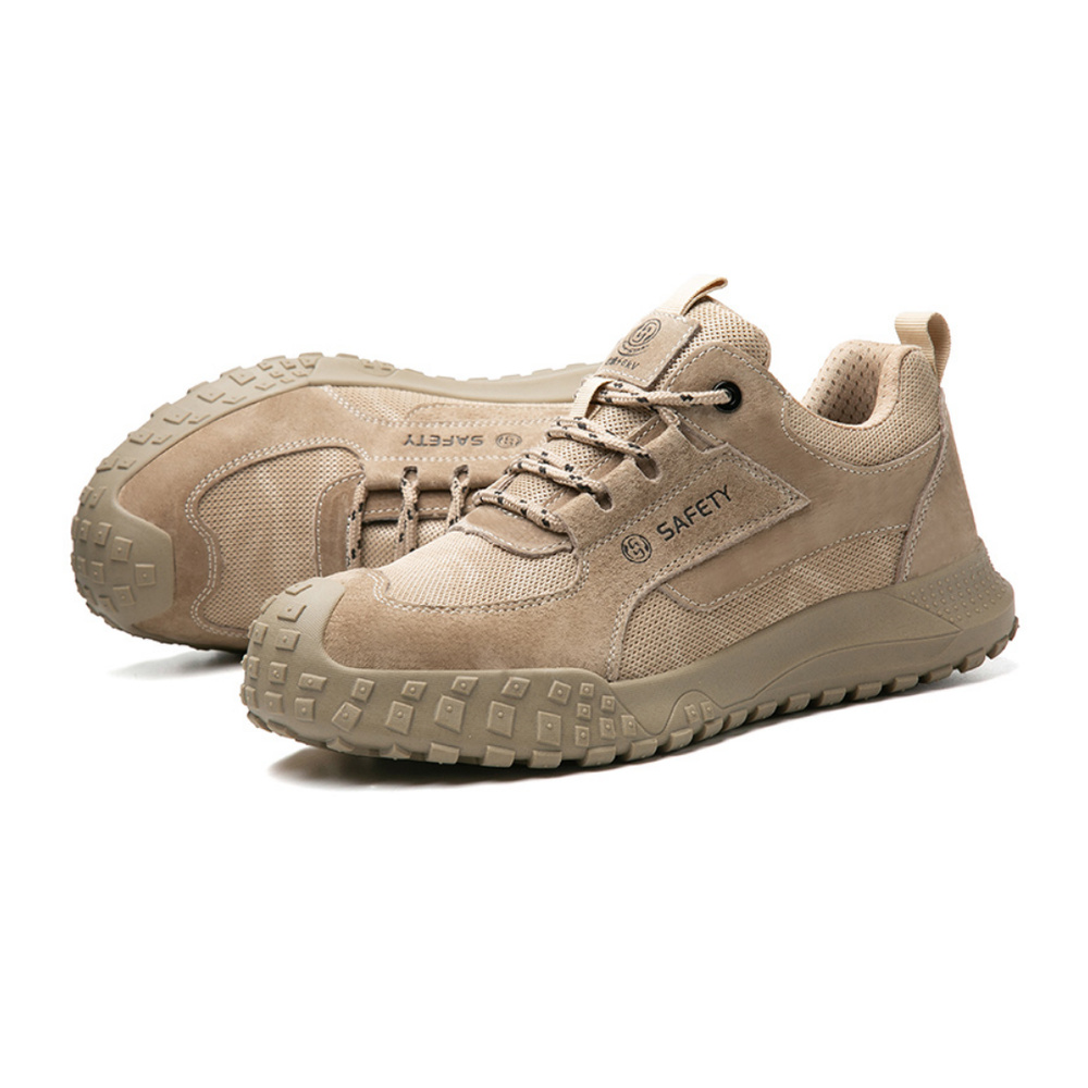 Pair of khaki composite toe work shoes