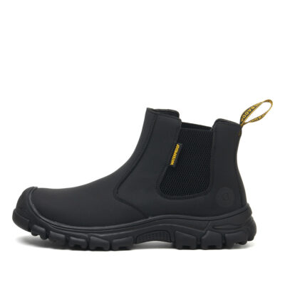 Black steel toe Chelsea work boots - side profile