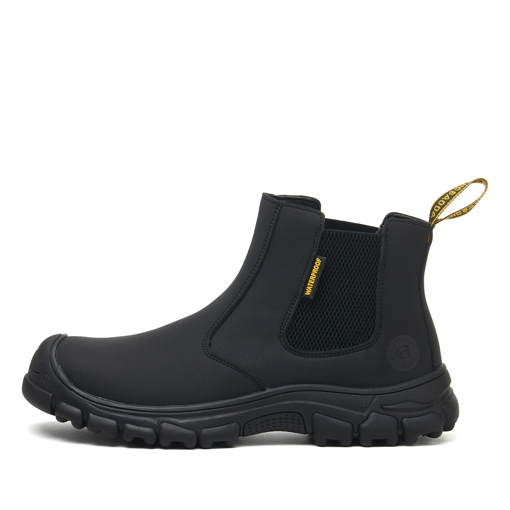 Black steel toe Chelsea work boots - side profile