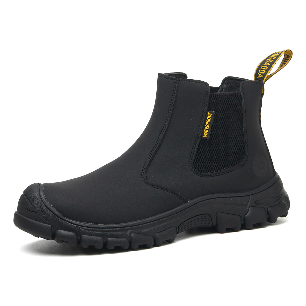 Black steel toe Chelsea work boots - angled view