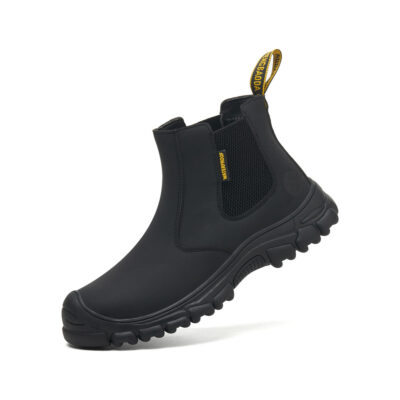 Black steel toe Chelsea work boots - raised angle view
