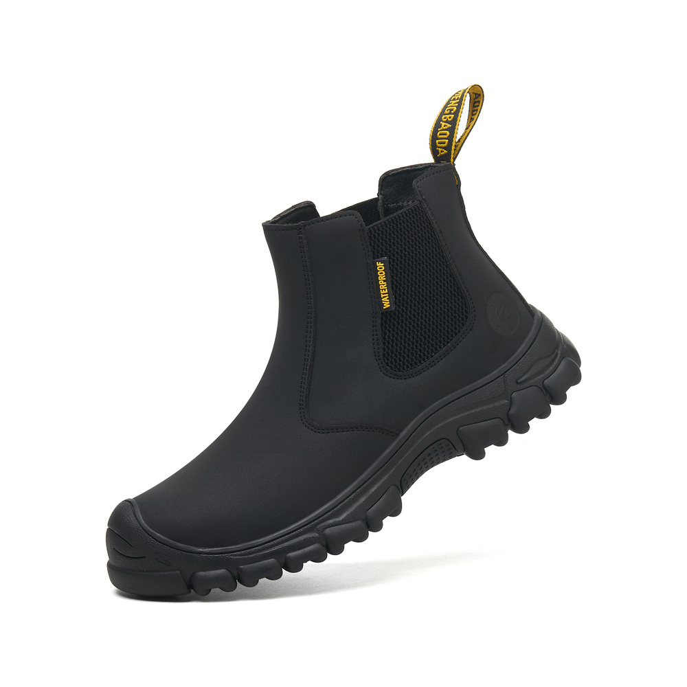 Black steel toe Chelsea work boots - raised angle view