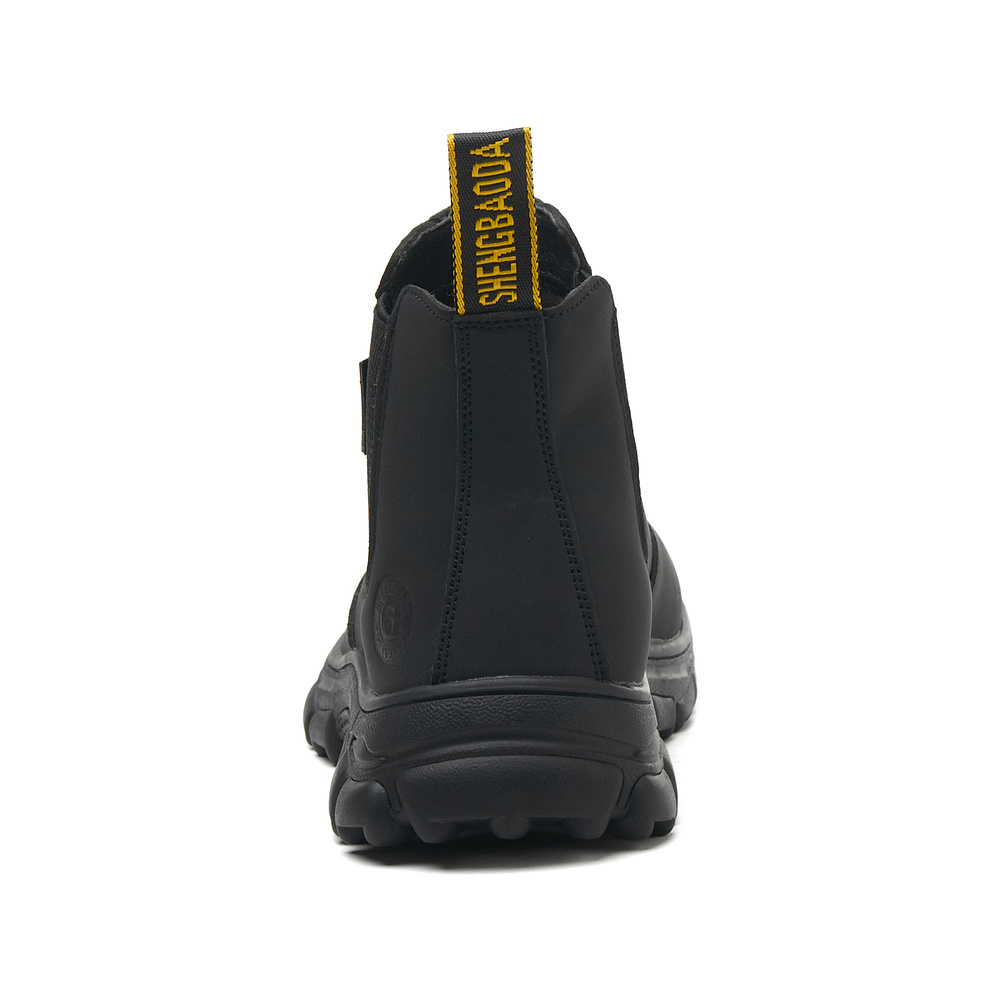 Black steel toe Chelsea work boots - rear view