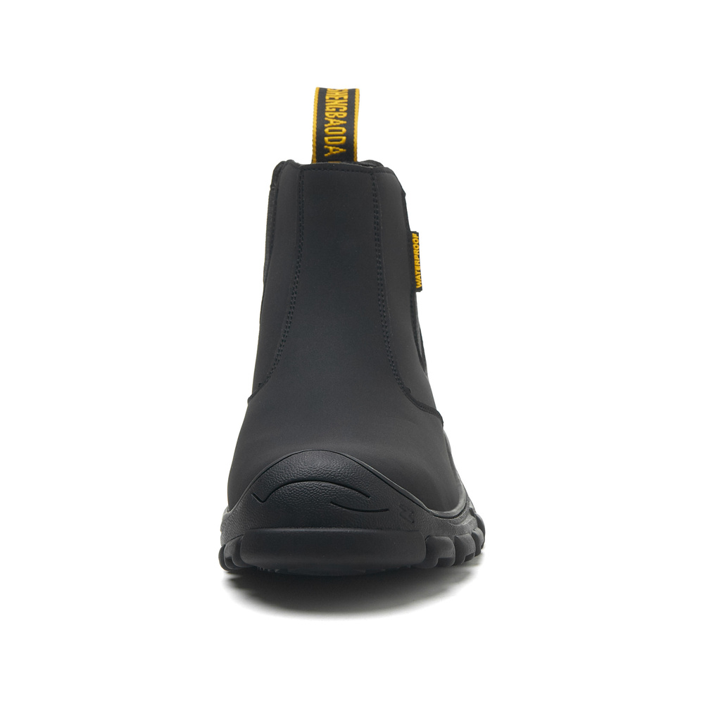 Black steel toe Chelsea work boots - front view