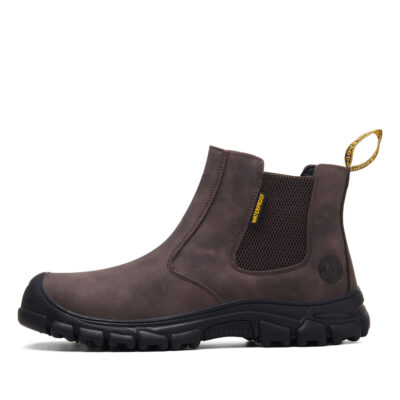 Brown steel toe Chelsea work boots - side profile