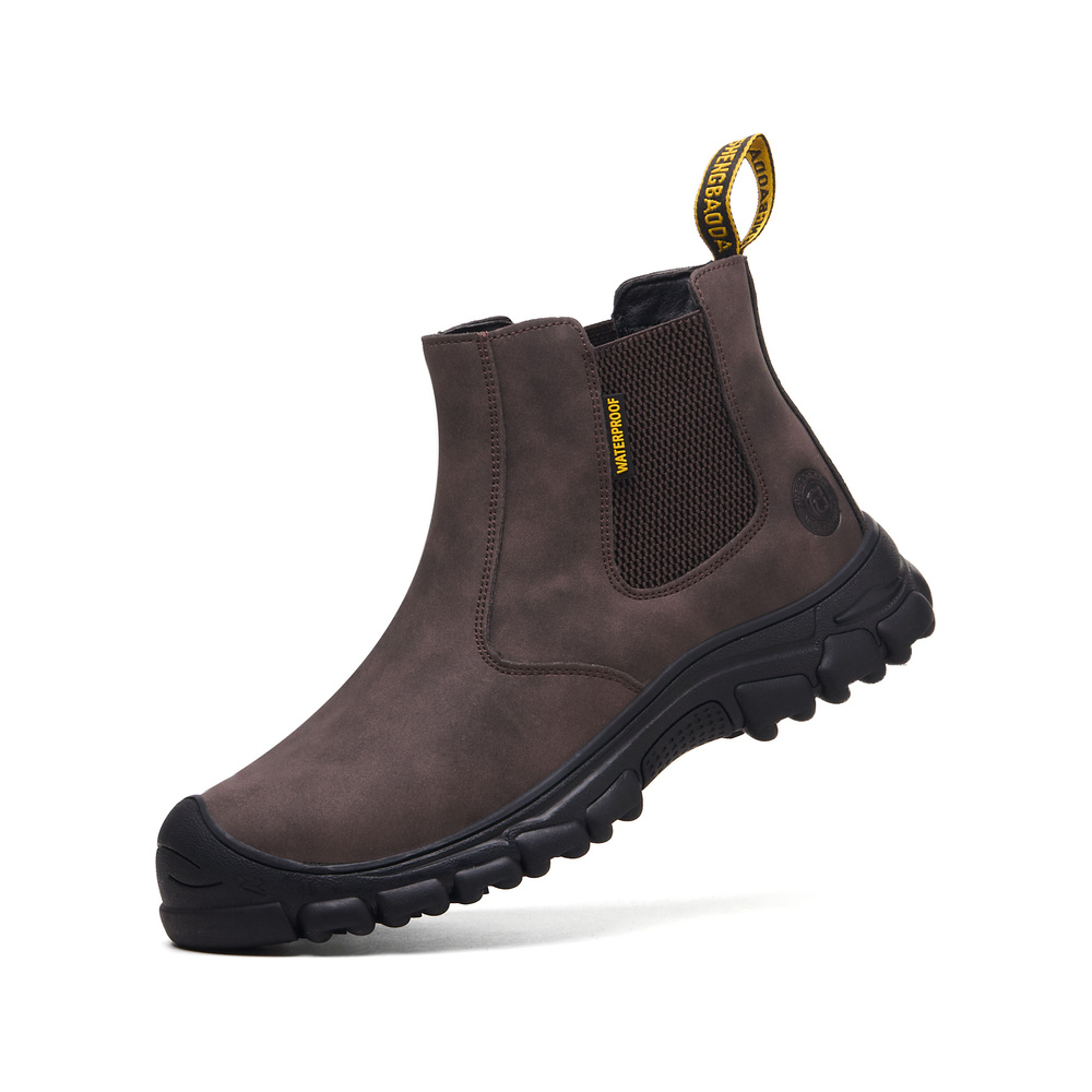 Brown steel toe Chelsea work boots - raised angle view