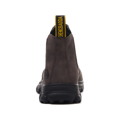 Brown steel toe Chelsea work boots - rear view