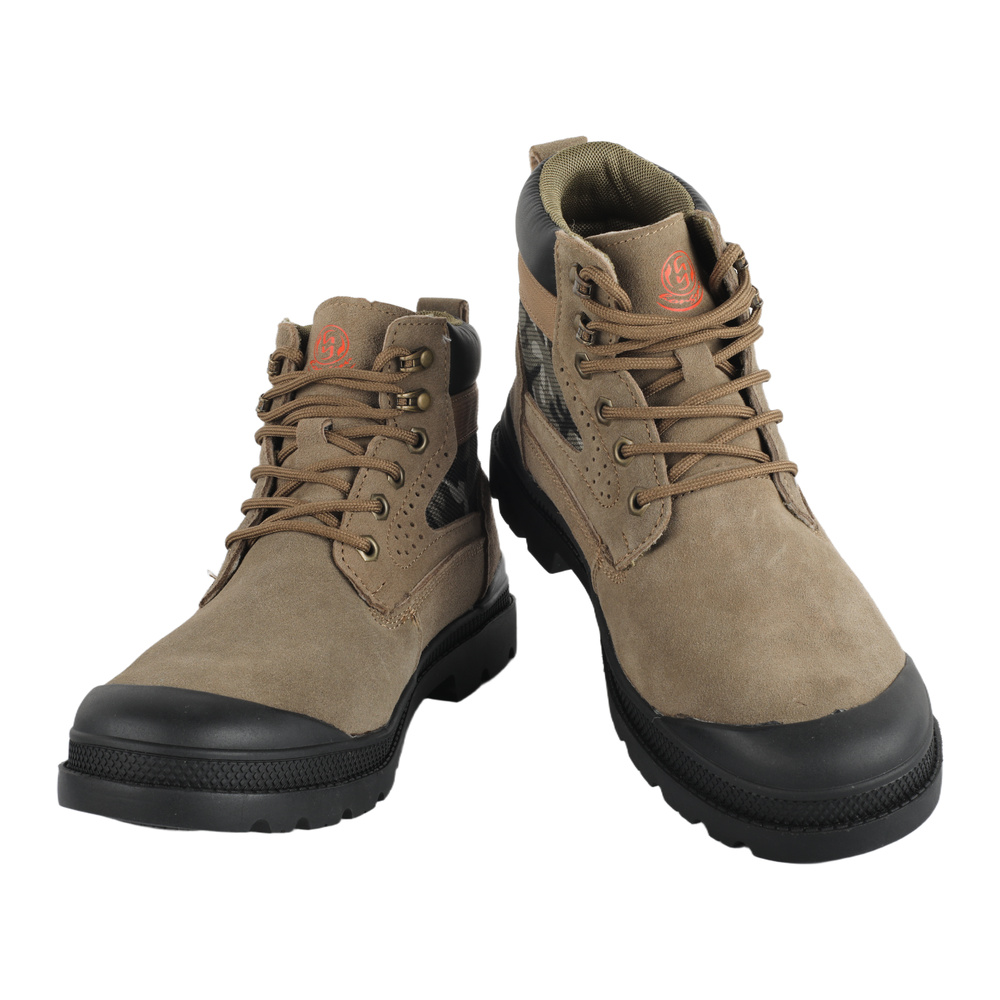 Front view of tan 9001 steel toe boots