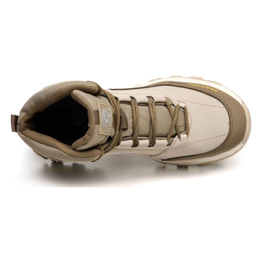 Top view of beige steel toe boots