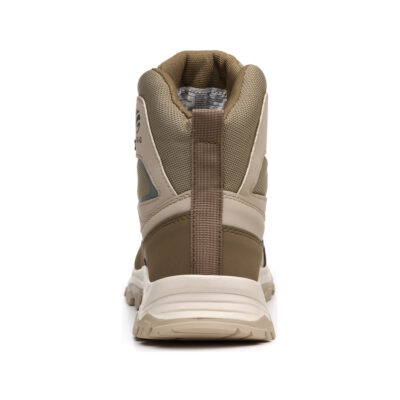 Rear view of beige high-top safety boots