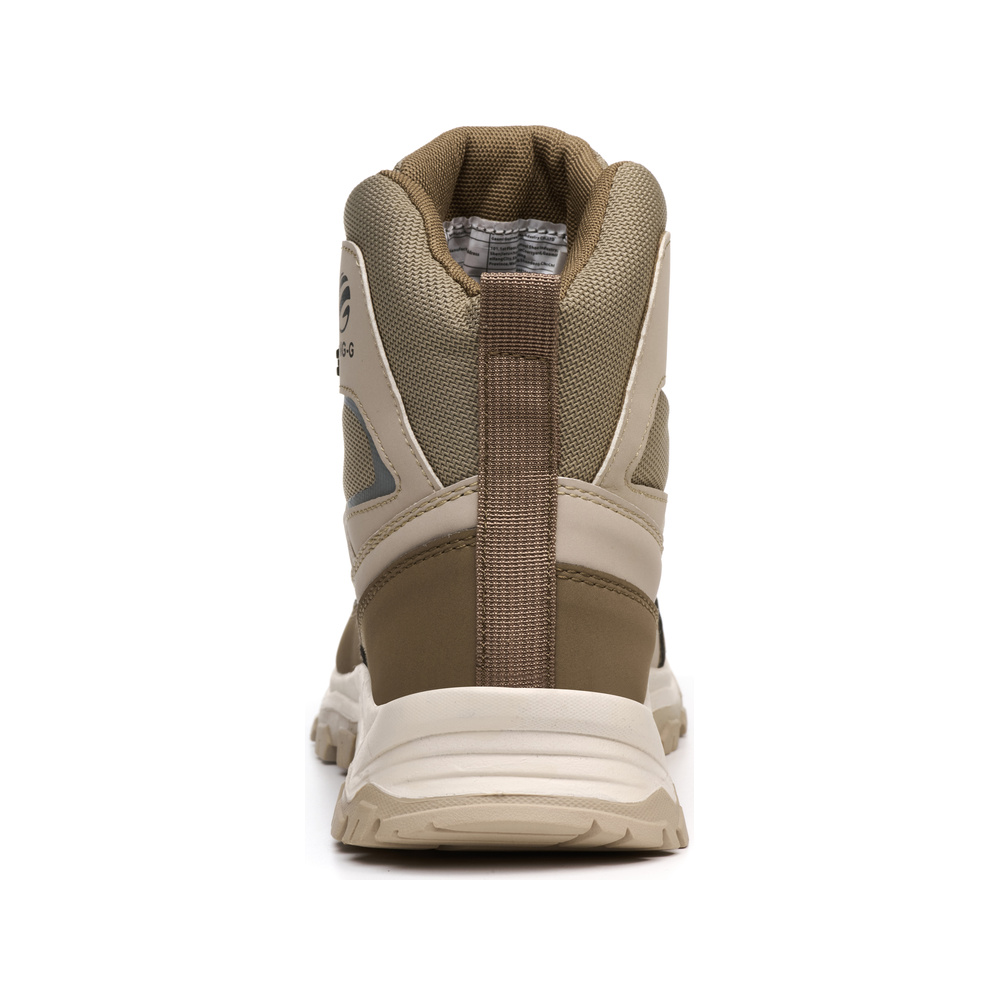 Rear view of beige high-top safety boots