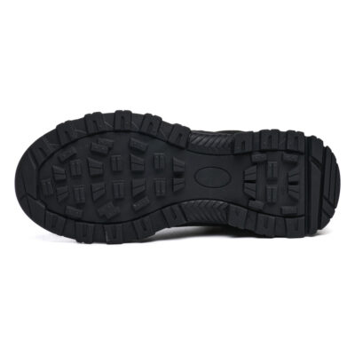 Slip resistant rubber outsole of black work boots