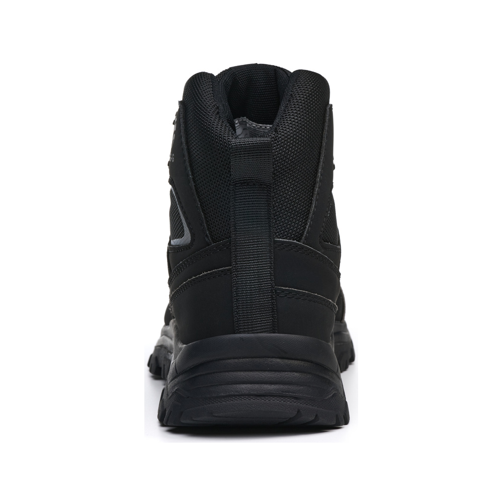 Rear view of black high-top safety boots