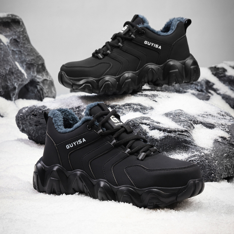 Plush fleece lining inside black steel toe work shoes