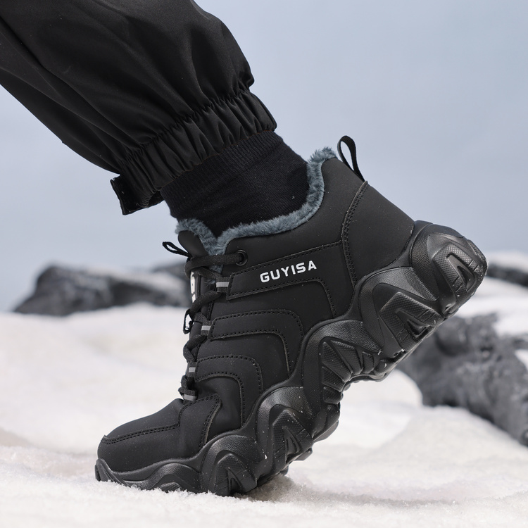 Rugged outsole grip on black steel toe work shoes