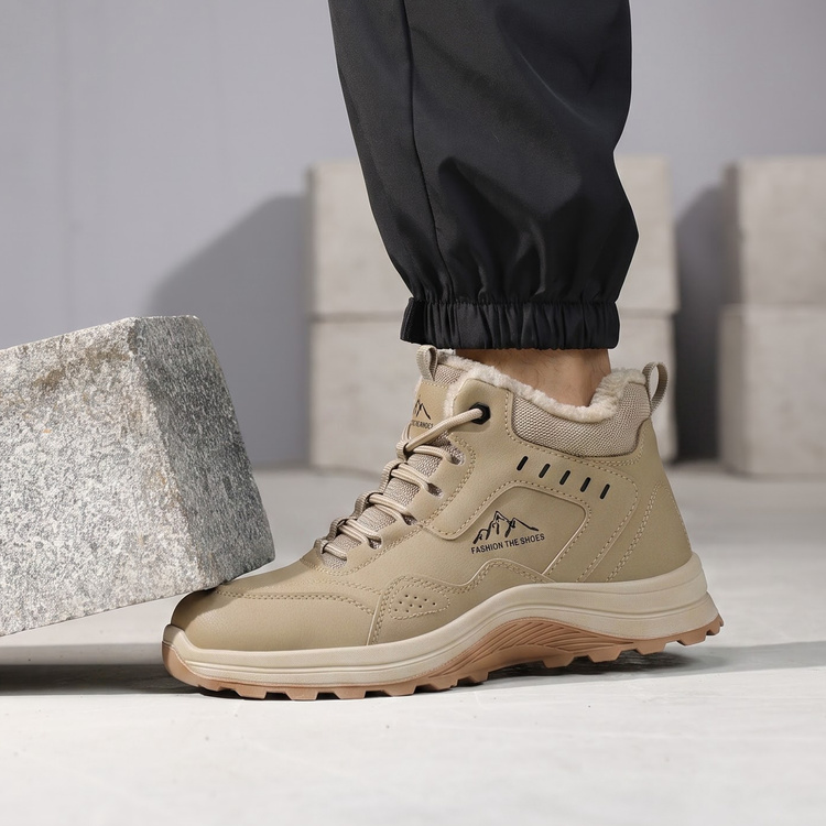 Composite toe impact protection in beige metal free work boots