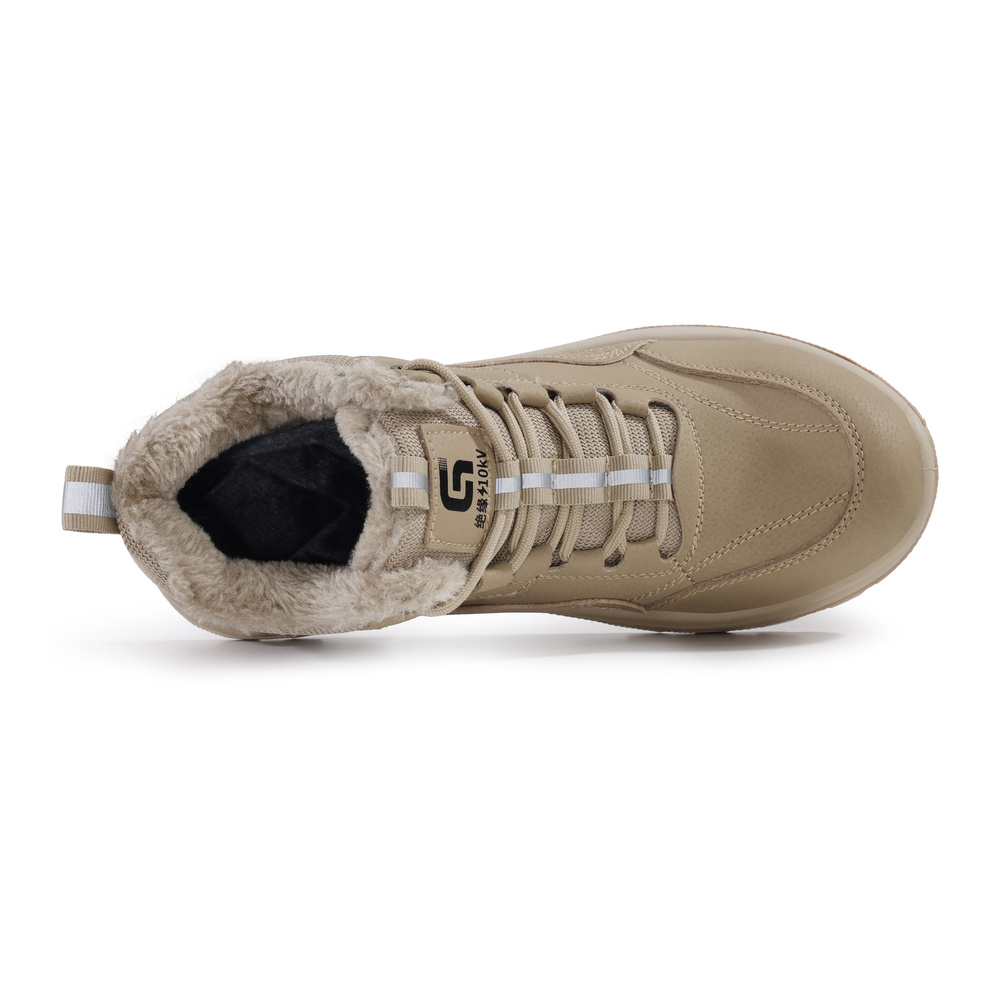 Top view showing plush fleece lining in beige work boot