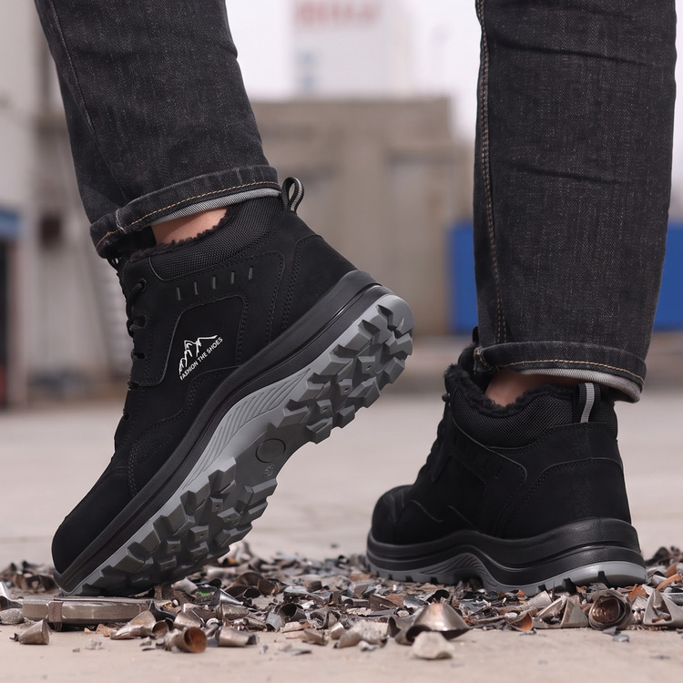 Rugged outsole grip on black composite toe work boots