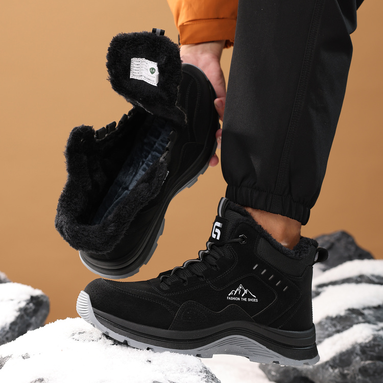 Cold weather comfort in black fleece lined work boots