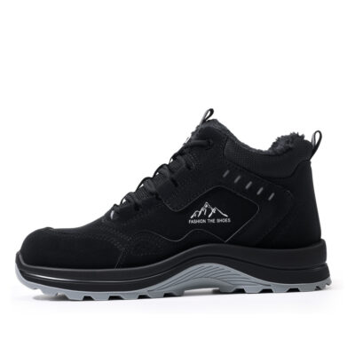 Black fleece lined composite toe work boot side profile