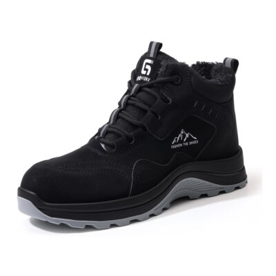 Black metal free composite toe work boot angled view