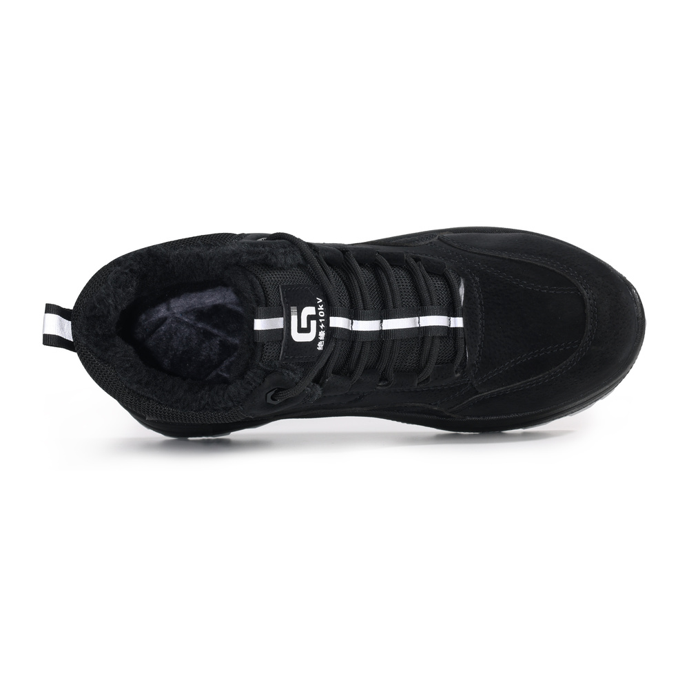 Top view showing plush fleece lining in black work boot