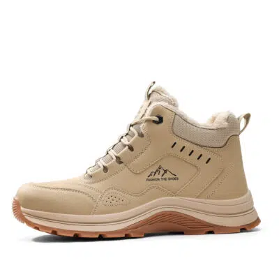 Beige fleece lined winter steel toe safety boot side profile
