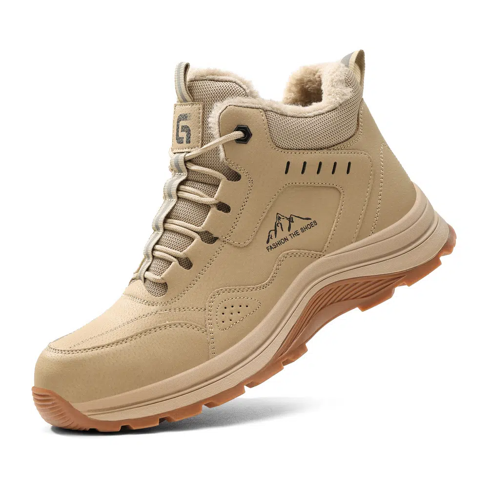 Beige fleece lined safety boot front angle