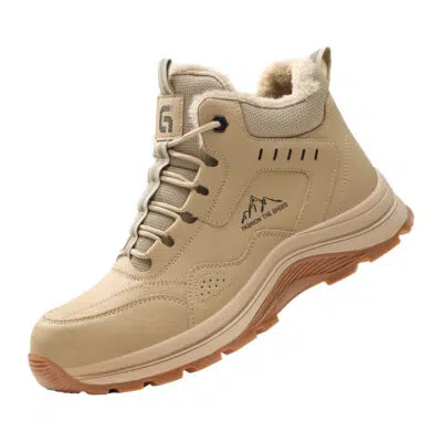 Beige fleece lined winter safety boot raised angle