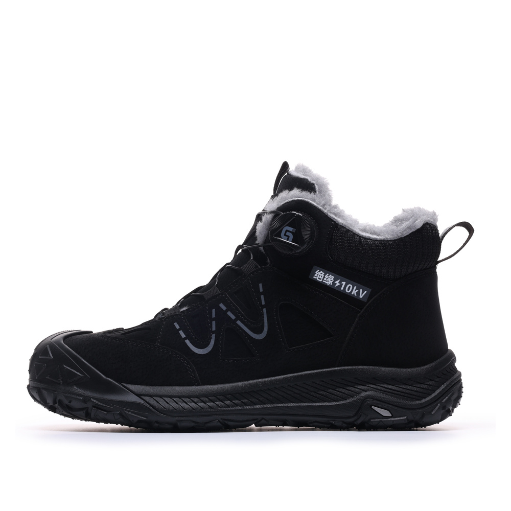Black fleece lined composite toe work boot left-facing side profile