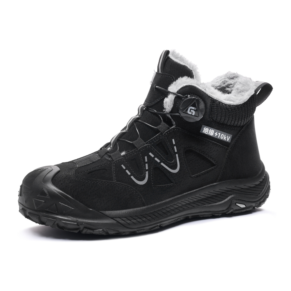 Black composite toe work boot angled view