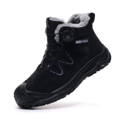 Black fleece lined work boot front angle