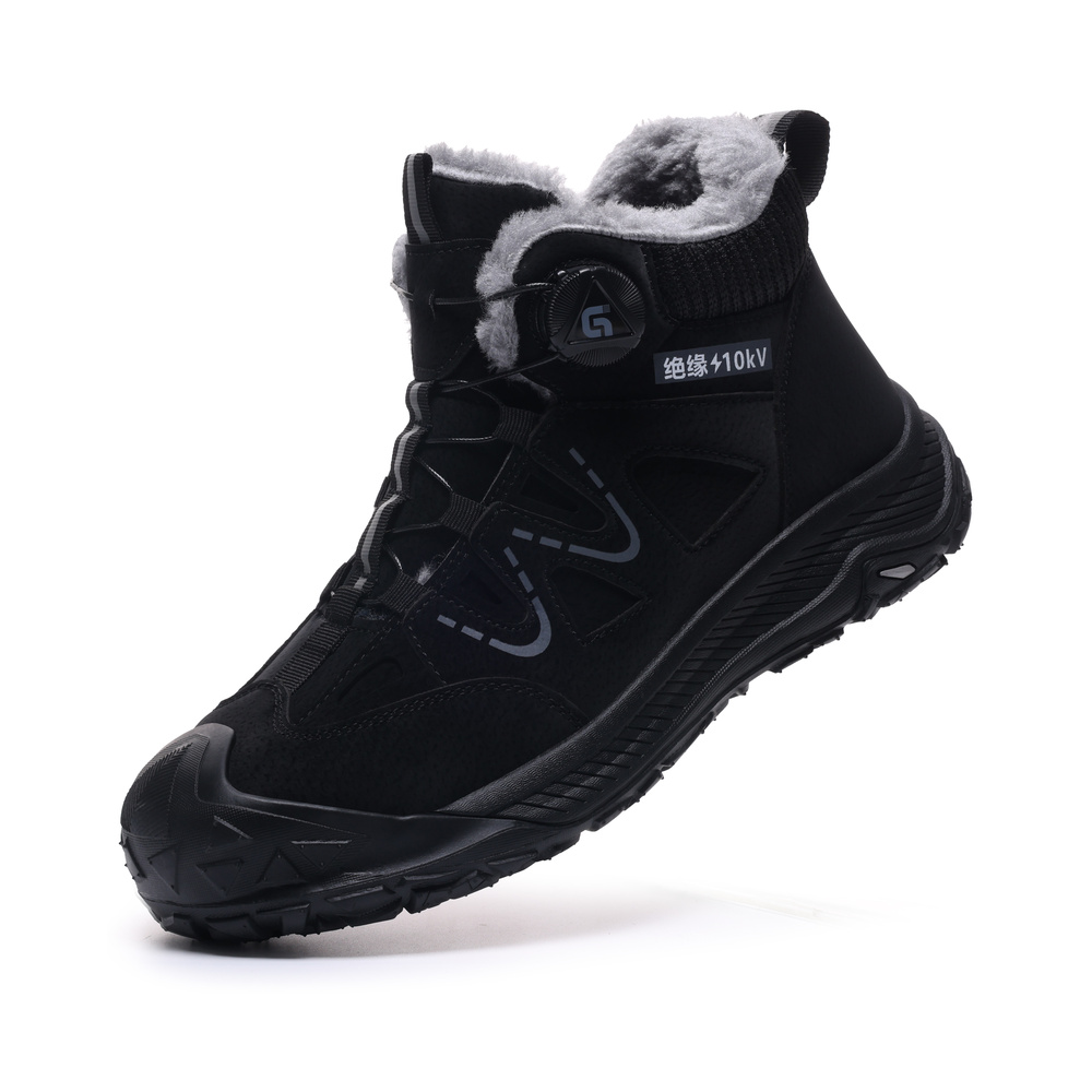 Black fleece lined work boot front angle