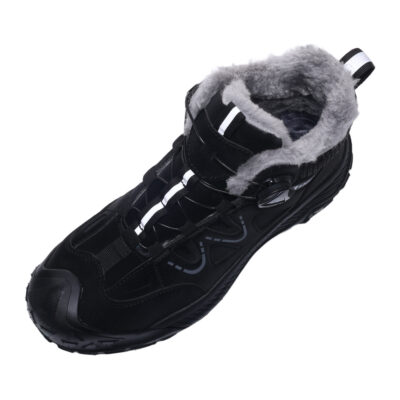 Top view showing plush fleece lining in black work boot