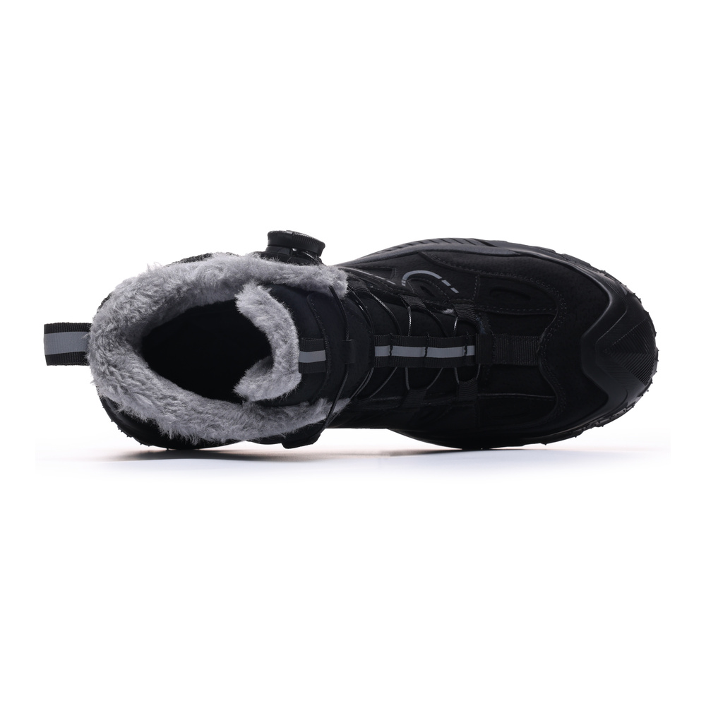 Top opening view of black fleece lined work boot