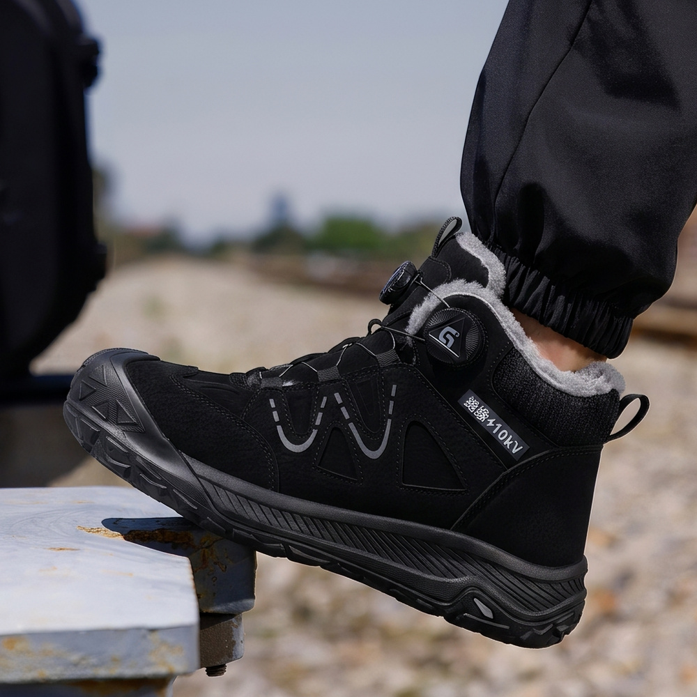Black composite toe work boot in outdoor work setting
