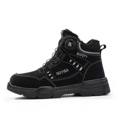 Black fleece lined steel toe winter work boot side profile