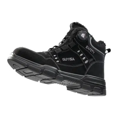 Flexible black fleece lined steel toe boot