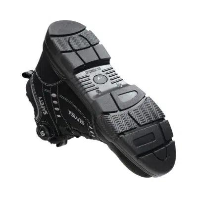 Durable segmented outsole on black work boot
