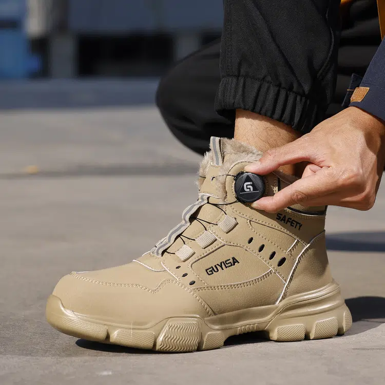 Quick dial lacing on fleece lined safety boots