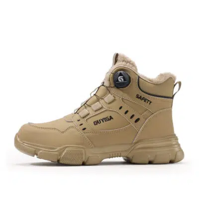 Tan insulated steel toe work boot side profile